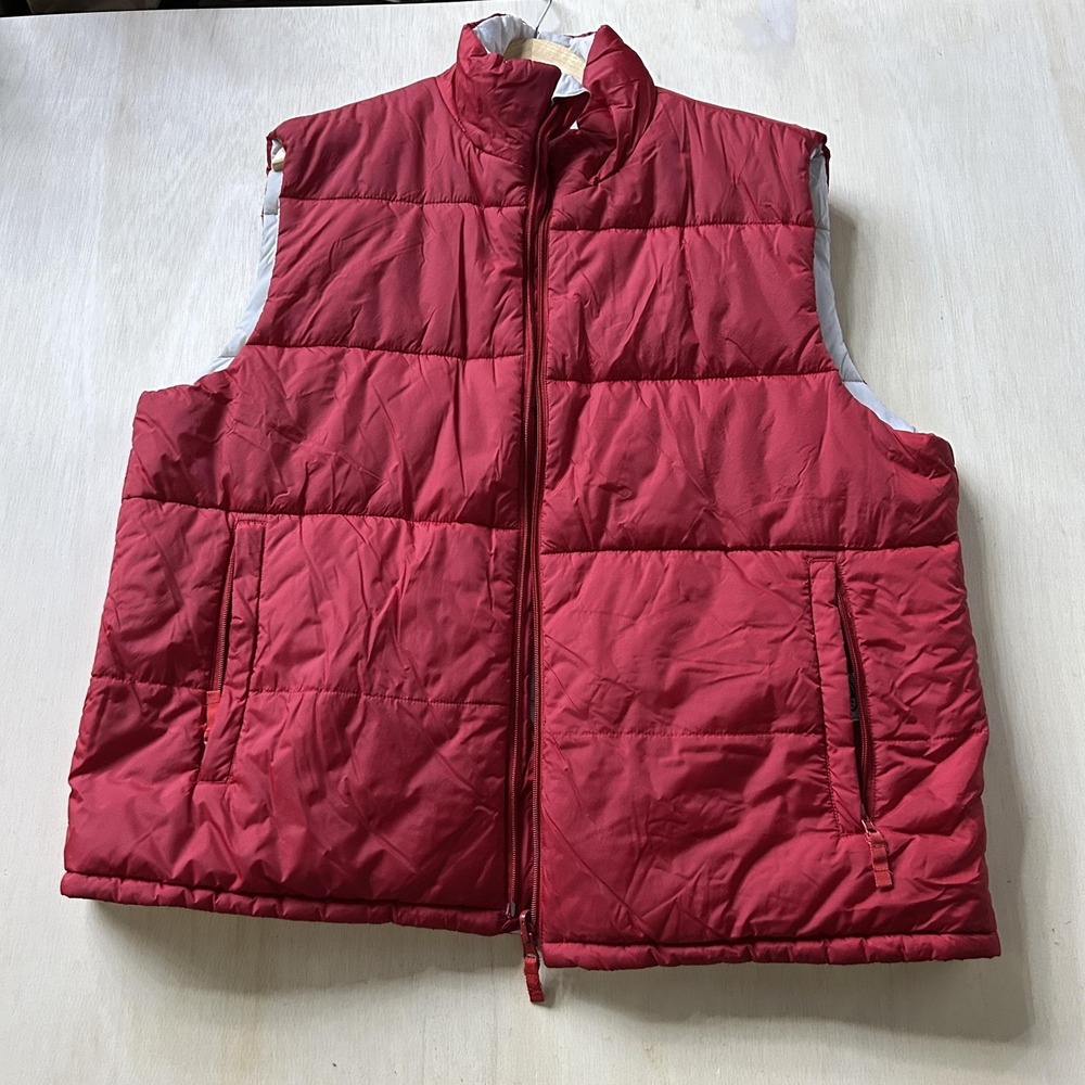 Vintage Athletic Works Vest Mens Large Red Puffer Quilted Reversible Full Zip